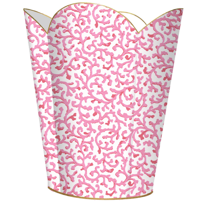 Pink Waverly Scroll Wastebasket and Optional Tissue Box Cover - Wastebasket Sets - The Well Appointed House