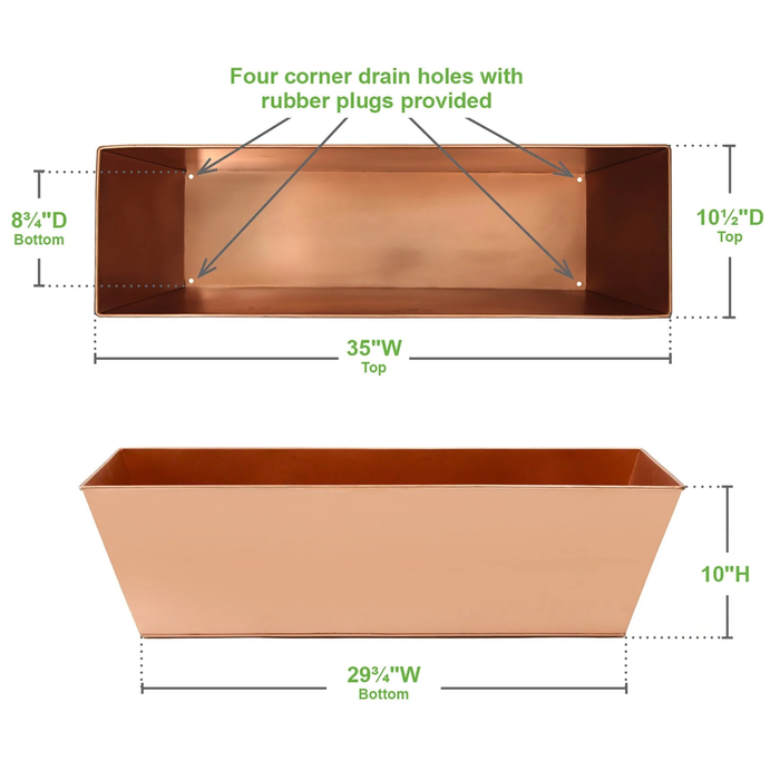 Plain Copper Flower Boxes - The Well Appointed House