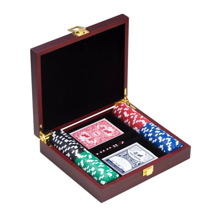 Poker Game Set in Cherry Wood Case with Brass Hardware - Games & Recreation - The Well Appointed House