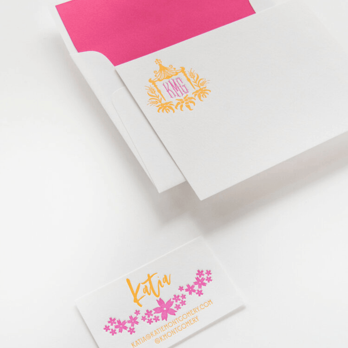 Poppy & Fuschia Pagoda Personalized Stationery - Stationery - The Well Appointed House