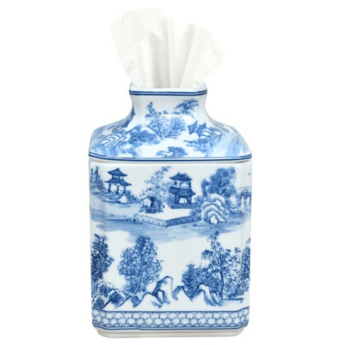 Porcelain Blue & White Chinoiserie Square Tissue Box Cover - Decorative Objects - The Well Appointed House