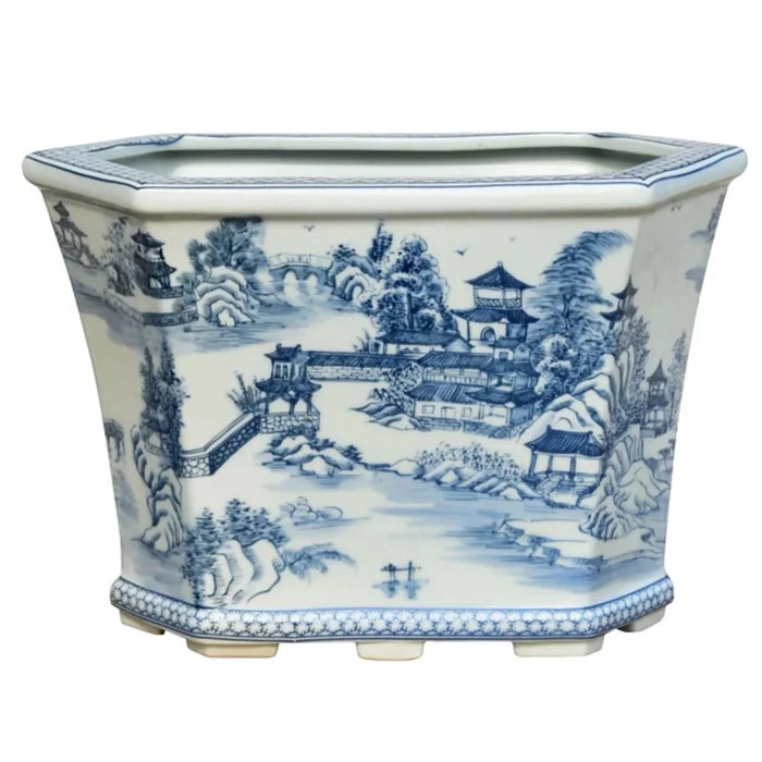 Porcelain Chinoiserie Toile Cachepot - Indoor Cachepots - The Well Appointed House