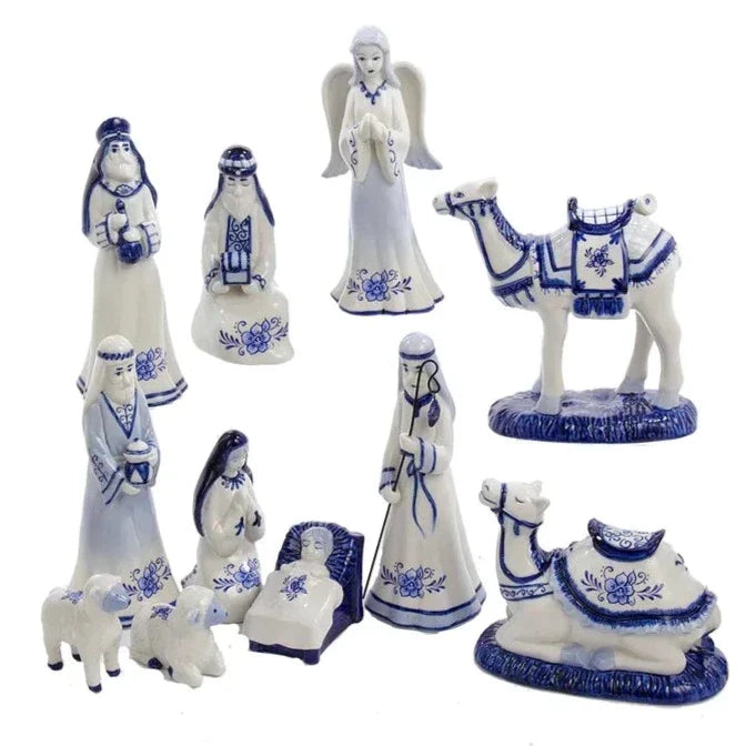 Porcelain Delft Nativity Set in Blue and White - Christmas Decor - The Well Appointed House