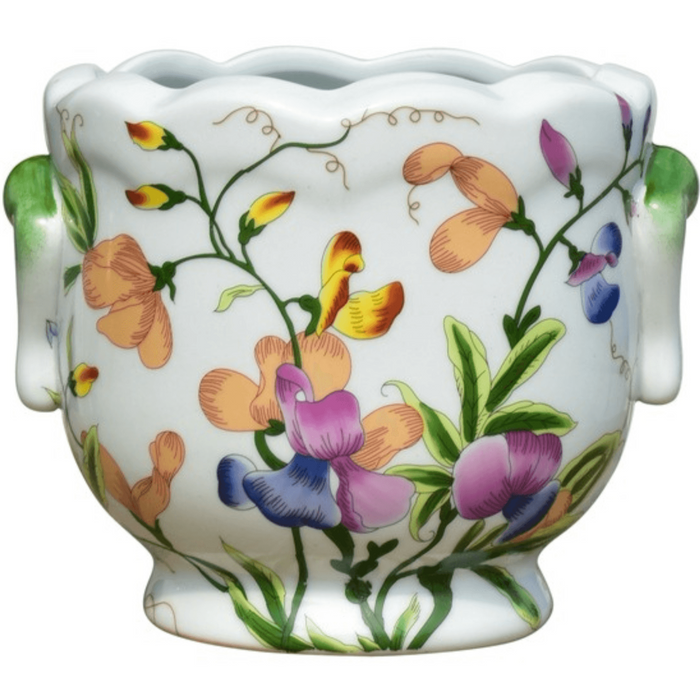 Porcelain Floral Motif Scalloped Edge Cachepot - Decorative Objects - The Well Appointed House