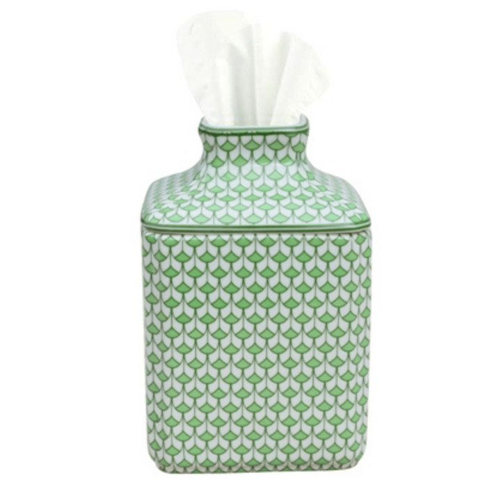 Porcelain Green Fish Scale Square Tissue Box Cover - Decorative Objects - The Well Appointed House
