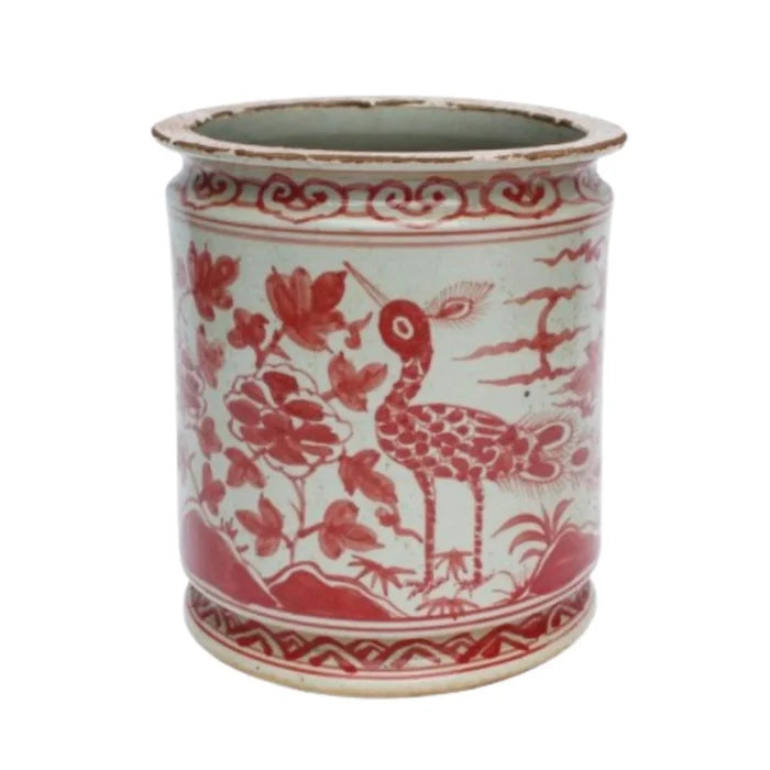Porcelain Underglaze Red Bird Motif Orchid Pot - Indoor Planters - The Well Appointed House