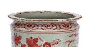 Porcelain Underglaze Red Bird Motif Orchid Pot - Indoor Planters - The Well Appointed House