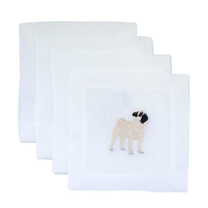Embroidered Pug Cocktail Napkins - Cocktail Napkins - The Well Appointed House