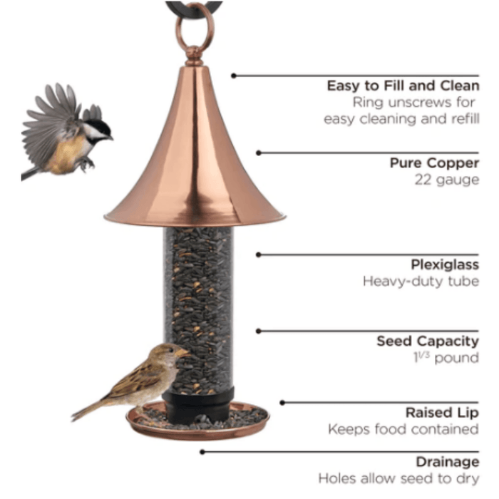 Pure Polished Copper Hanging Tube Bird Feeder - Birdhouses - The Well Appointed House