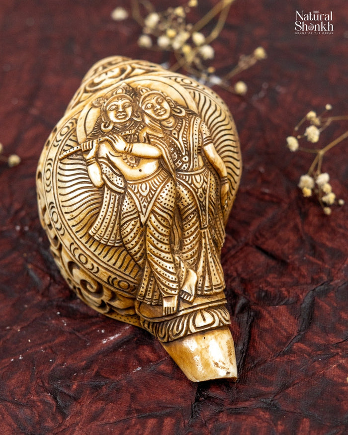 Radha-Krishna Carved Shankh