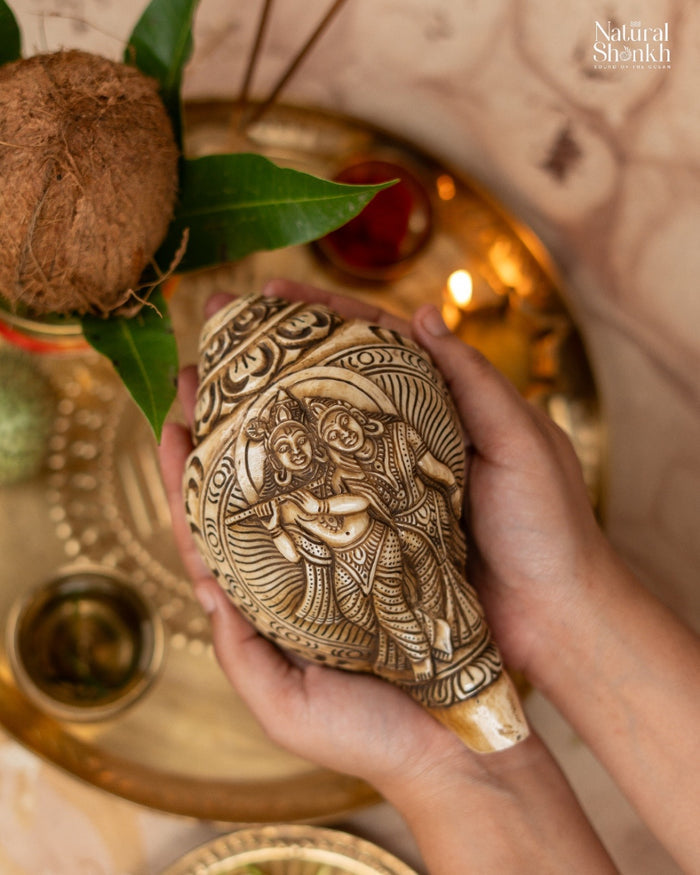 Radha-Krishna Carved Shankh