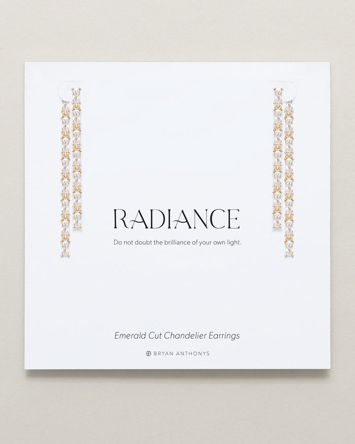 Bryan Anthonys Radiance Collection Baguette Chandelier Earrings Emerald Cut in Gold On Card