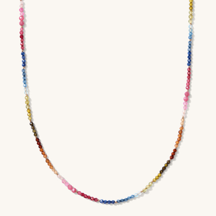 Rainbow Tourmaline necklace strung with natural gemstones in a mix of vivid hues