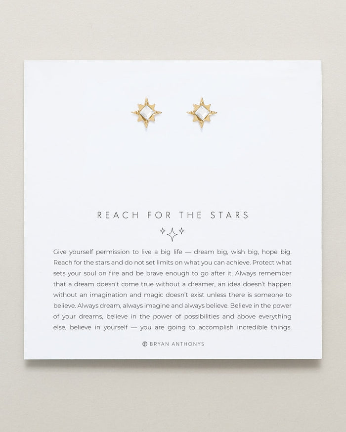 Bryan Anthonys Reach For The Stars Gold Earrings With Crystals On Card
