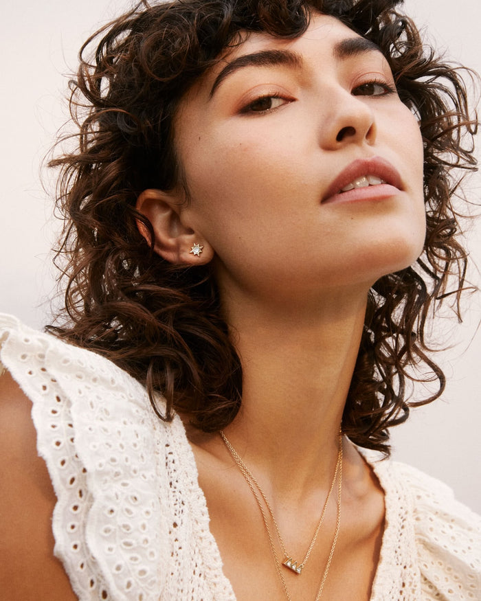 Bryan Anthonys Reach For The Stars Gold Earrings With Crystals On Model