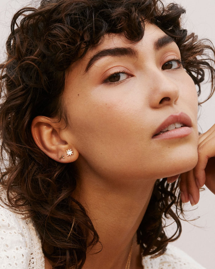 Bryan Anthonys Reach For The Stars Gold Earrings With Crystals On Model