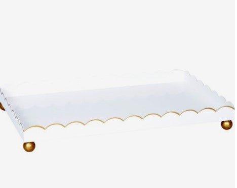 Rectangular Metal Scalloped Edge Tray with Gold Detailing - Decorative Trays - The Well Appointed House