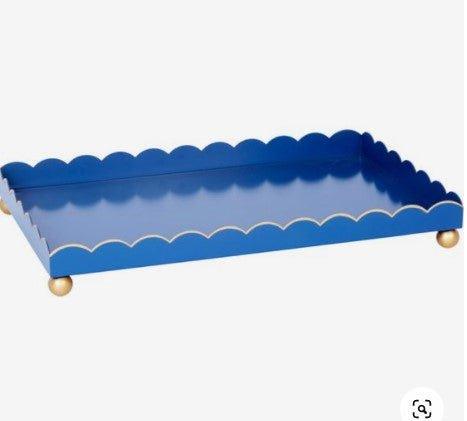 Rectangular Metal Scalloped Edge Tray with Gold Detailing - Decorative Trays - The Well Appointed House