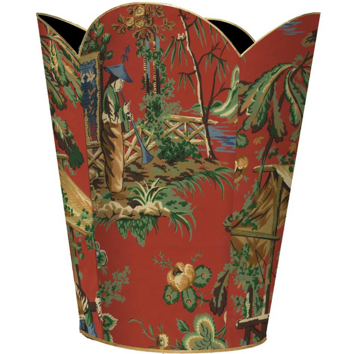 Red Chinoiserie Decoupage Wastebasket and Optional Tissue Box Cover - Wastbaskets Sets - The Well Appointed House