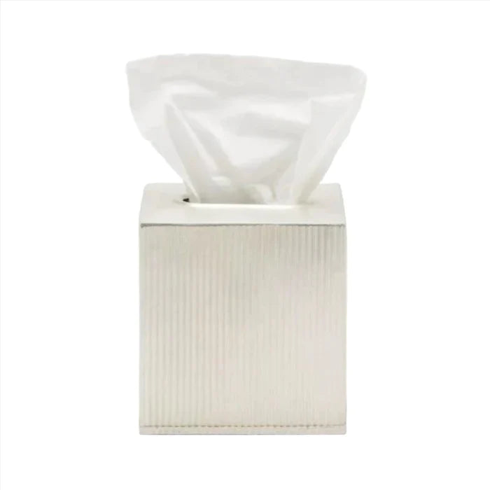 Pigeon & Poodle Redon Matte Silver Ribbed Metal Tissue Box Cover - Bath Accessories - The Well Appointed House