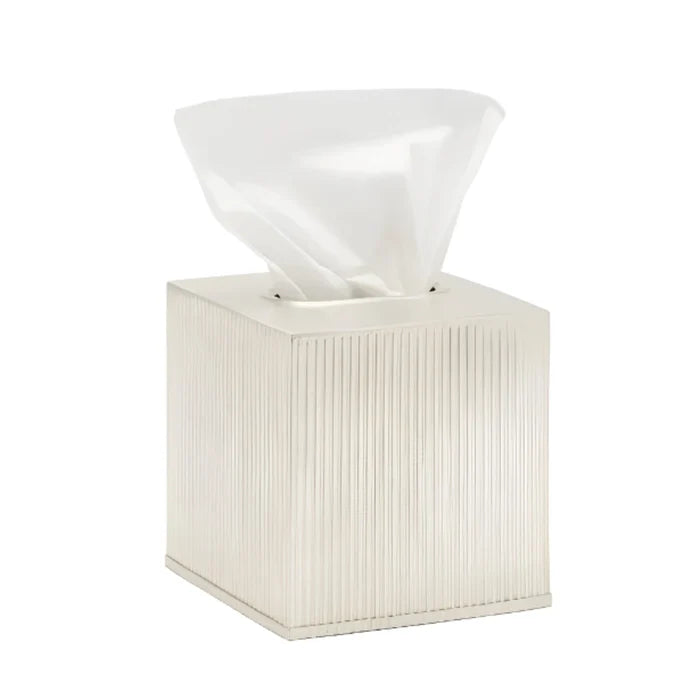 Pigeon & Poodle Redon Matte Silver Ribbed Metal Tissue Box Cover - Bath Accessories - The Well Appointed House