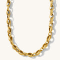 Gold chain necklace on a white background
