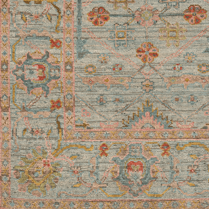 Reign Pale Blue & Dusty Rose Wool/Cotton Area Rug - Available in a Variety of Sizes - Rugs - The Well Appointed House