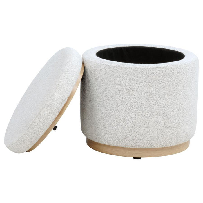 Remuda - Boucle Upholstered Round Storage Ottoman - Ivory
