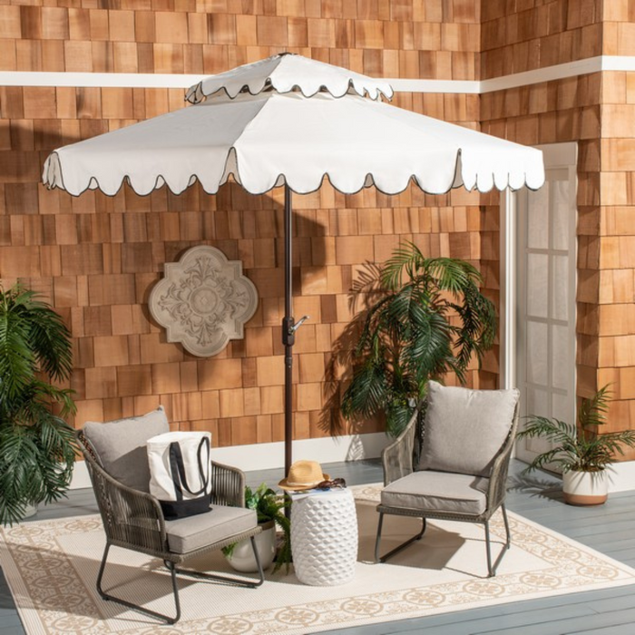 Resort Inspired 9 Foot Round Double Top Crank Umbrella in White - Outdoor Umbrellas - The Well Appointed House