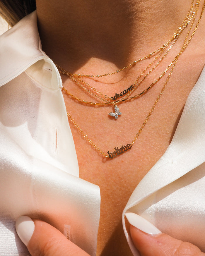 Riley necklace in 14k gold fill with shimmering sterling silver disco beads