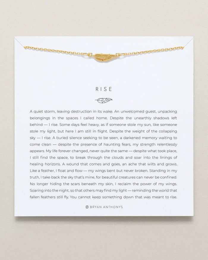 Bryan Anthonys Rise Gold Feather Necklace On Card