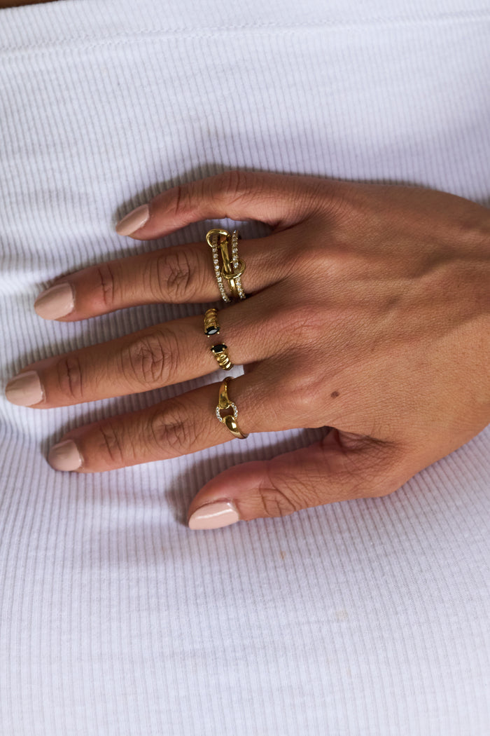 Roman ring by Beads by Tara in onyx, an open cuff design for a bold stack