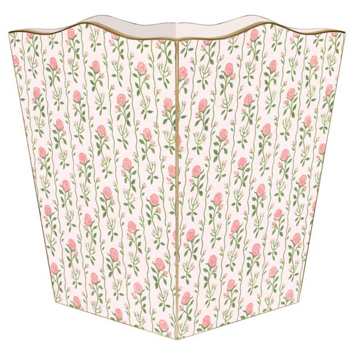 Rose Stripe Wastebasket and Optional Tissue Box Cover, Can Be Personalized - The Well Appointed House