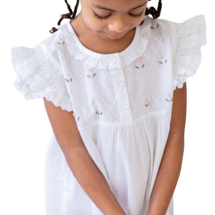 Rose White Cotton Embroidered Dress - The Well Appointed House