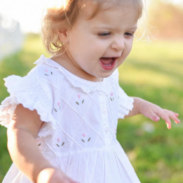 Rose White Cotton Embroidered Dress - The Well Appointed House