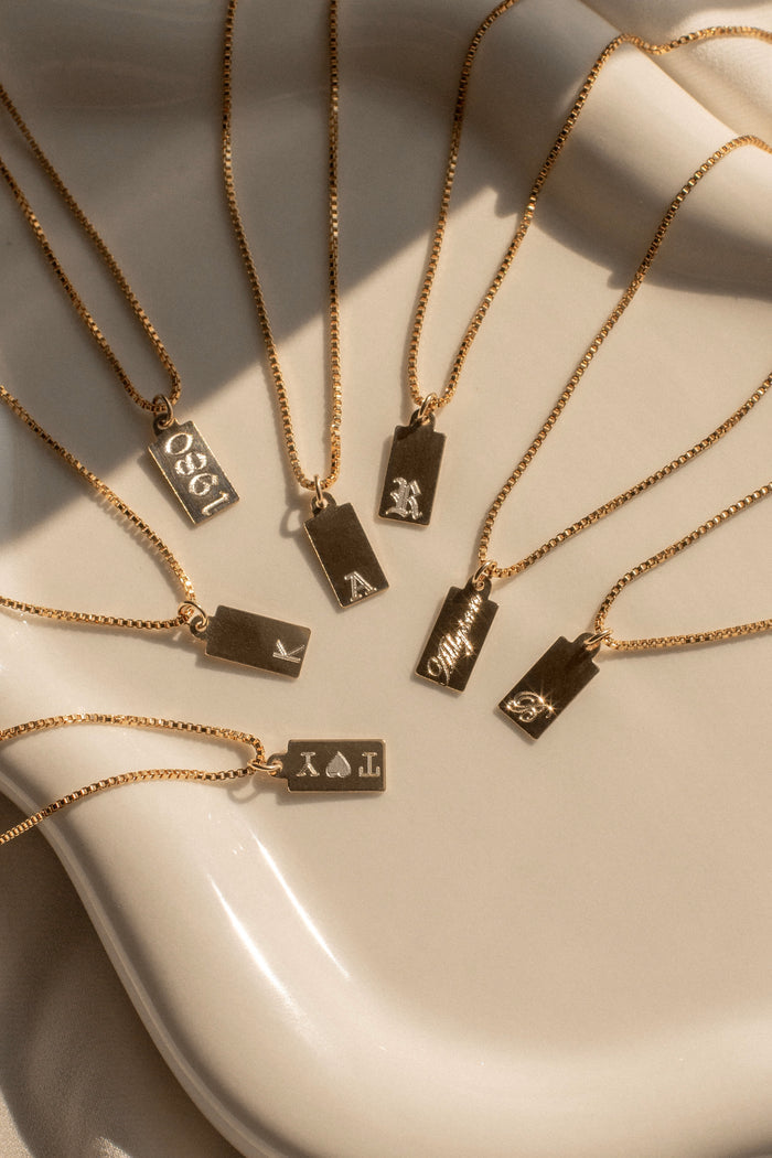 The Rosie necklace small engravable tag in gold fill or sterling silver