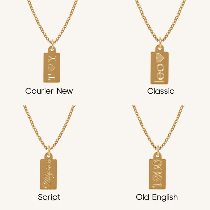 Sterling silver Rosie necklace with a petite engravable tag pendant