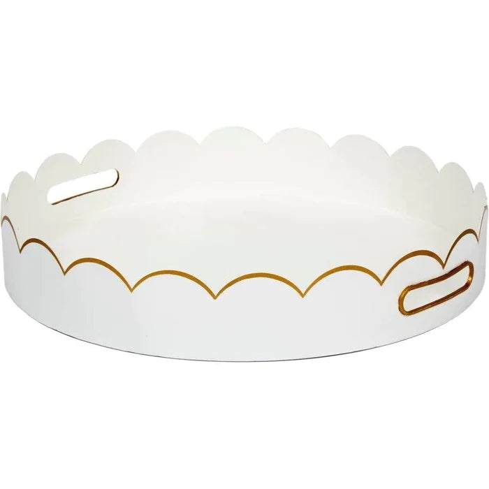 Round Metal Scalloped Edge Tray with Gold Detailing - Decorative Trays - The Well Appointed House