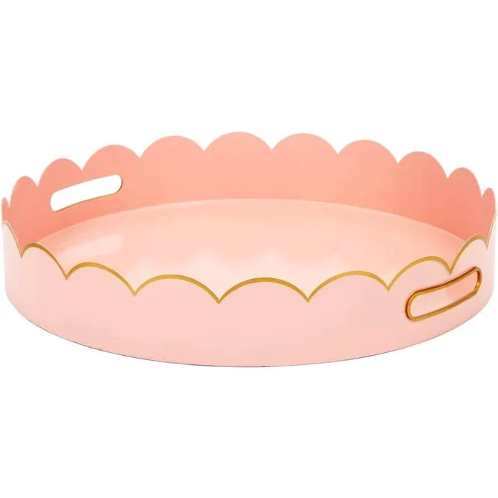 Round Metal Scalloped Edge Tray with Gold Detailing - Decorative Trays - The Well Appointed House