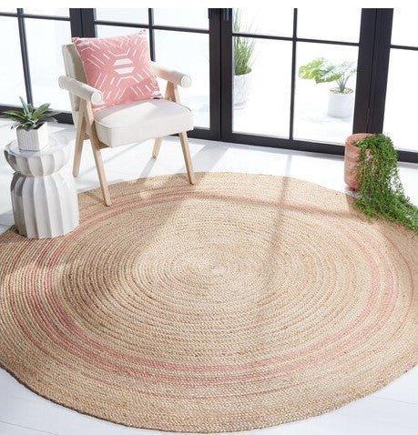 Round Pink and Natural Striped Jute Area Rug - Rugs - The Well Appointed House