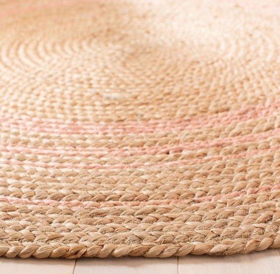 Round Pink and Natural Striped Jute Area Rug - Rugs - The Well Appointed House