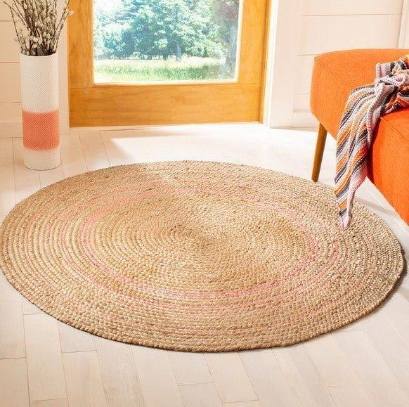 Round Pink and Natural Striped Jute Area Rug - Rugs - The Well Appointed House
