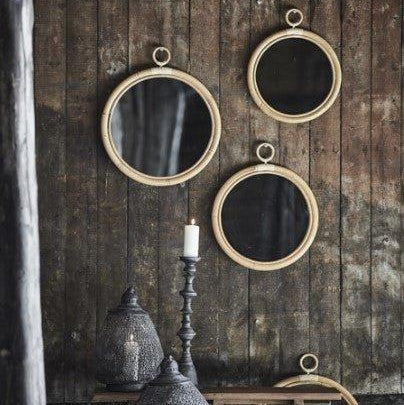 Round Rattan Mirror - Available in Two Sizes - Wall Mirrors - The Well Appointed House