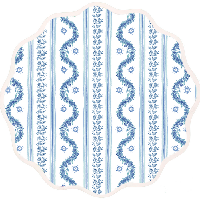 Round Scalloped Placemat, Boxwood Garden - Delft Blue - The Well Appointed House