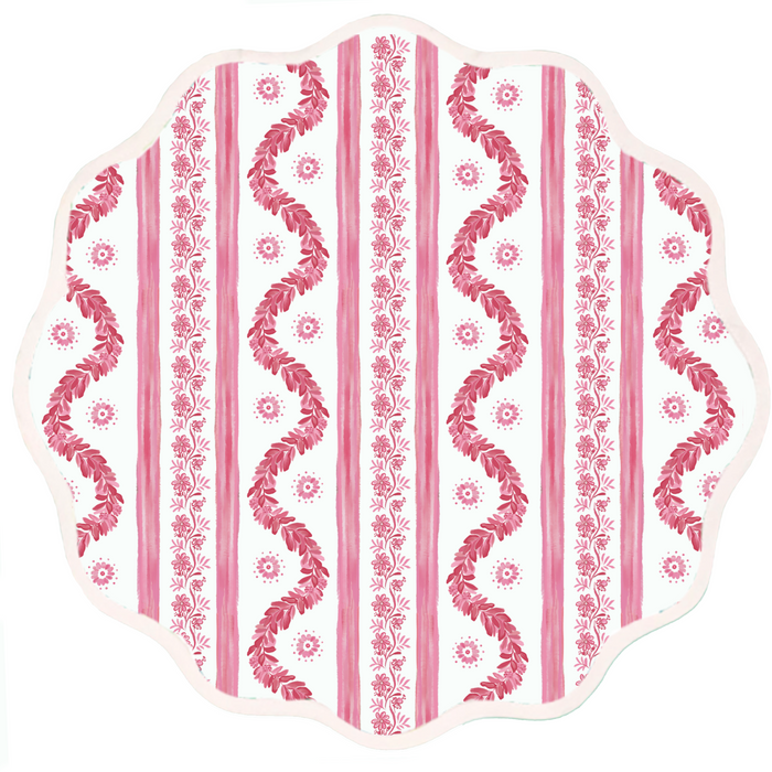 Round Scalloped Placemat, Boxwood Garden - Rose - The Well Appointed House