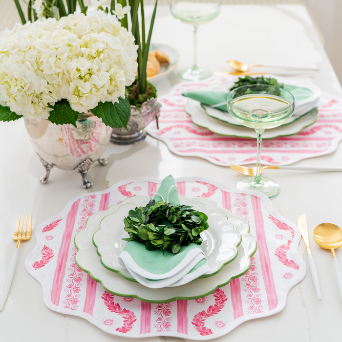Round Scalloped Placemat, Boxwood Garden - Rose - The Well Appointed House