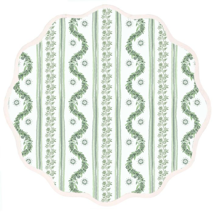 Round Scalloped Placemat, Boxwood Garden - Sage - The Well Appointed House