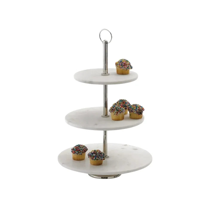 Round White Marble Three Tiered Serving Stand - Serveware - The Well Appointed House