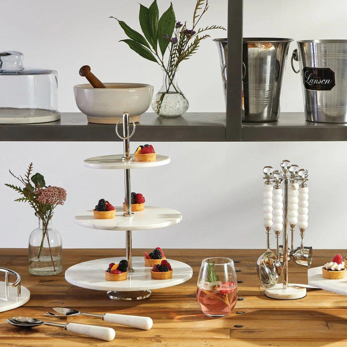 Round White Marble Three Tiered Serving Stand - Serveware - The Well Appointed House