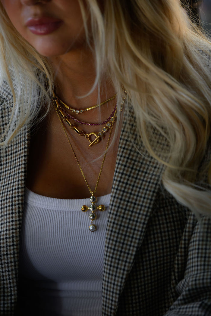 Ruby Everyday tennis necklace with a secure box clasp and anti-flip design